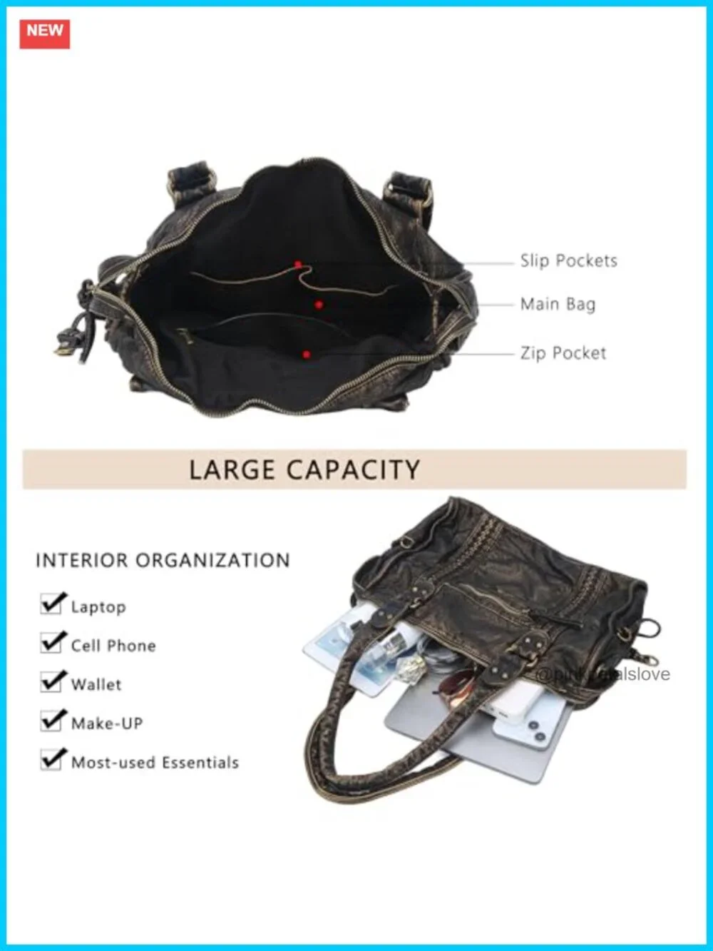 Vegan Leather Hobo Satchel Handbag Large Tote Shoulder Bag Fits 15.6
